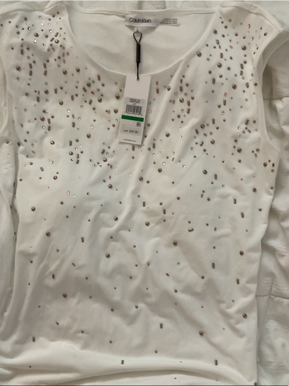 Calvin Klein White Embellished Cap-Sleeve Blouse - Picture 2 of 3